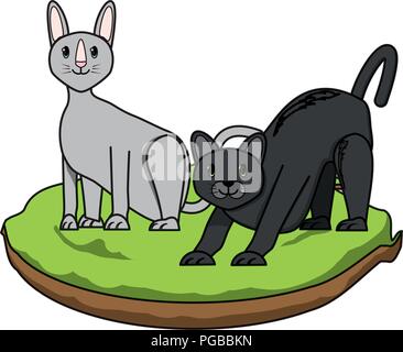 cute cats on the grass over white background, vector illustration Stock Vector