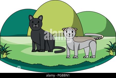 cute cats on the grass over white background, vector illustration Stock Vector