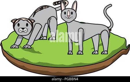 cute cats on the grass over white background, vector illustration Stock Vector