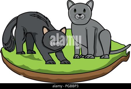 cute cats on the grass over white background, vector illustration Stock Vector