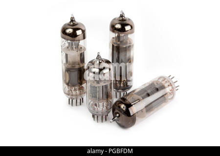 Glass vacuum radio tubes  Isolated image on white background Stock Photo