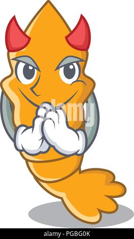 Devil cooked shrimps isolated on mascot cartoon vector illustration Stock Vector