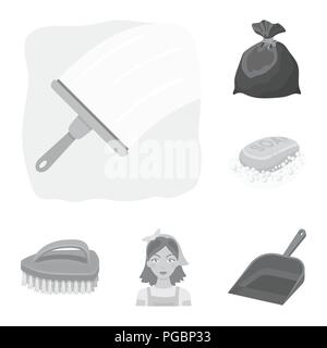 Cleaning and maid monochrome icons in set collection for design. Equipment for cleaning vector symbol stock  illustration. Stock Vector