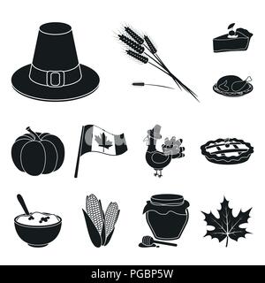 Canada Thanksgiving Day black icons in set collection for design. Canada and Tradition vector symbol stock  illustration. Stock Vector