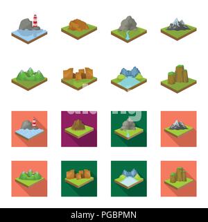 Mountains, rocks and landscape. Relief and mountains set collection icons in cartoon,flat style isometric vector symbol stock illustration . Stock Vector