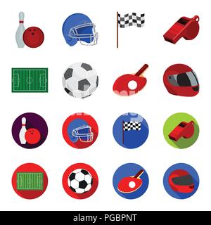 Field, stadium with markings for playing football, football ball, racket with a ball for ping-pong, protective helmet for the game,glove for baseball  Stock Vector