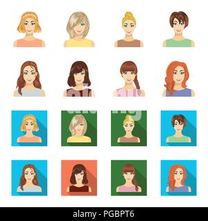 Types of female hairstyles cartoon,flat icons in set collection for ...