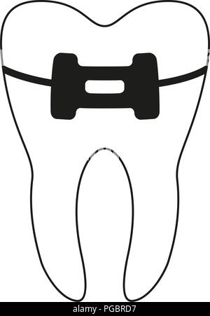 Black and white healthy tooth in brace silhouette Stock Vector