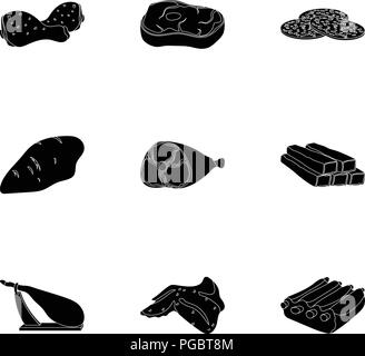 Meats set icons in black style. Big collection of meats vector symbol stock Stock Vector