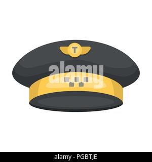 Black cap with the logo of a taxi. Uniforms taxi driver. Taxi station single icon in cartoon style vector symbol stock web illustration. Stock Vector