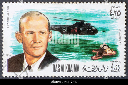 RAS AL KHAIMA - CIRCA 1969: Recovery of Edward Aldrin (American mechanical engineer, retired United States Air Force pilot and astronaut)  from Apollo Stock Photo