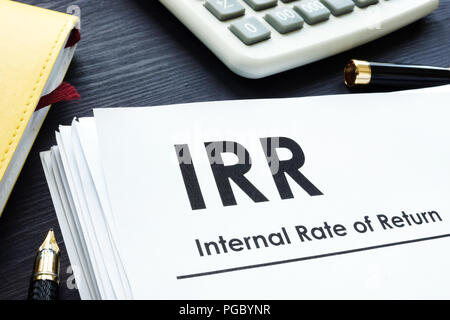 Internal Rate of Return IRR report on a table. Stock Photo