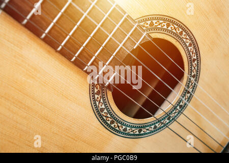 acoustic guitar sound hole string music instrument Stock Photo