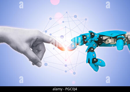 Technology of robot or robotic engineering connected era future for people concept Stock Photo