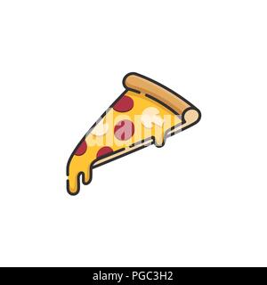 Pizza slice with melting cheese linear isometric minimal vector illustration icon isolated on white Stock Vector