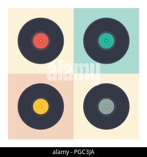 Vinyl records set retro music albums in pop art style vector collection illustration Stock Vector