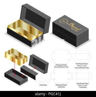 hard board paper rigid box 3d mockup with dieline Stock Vector