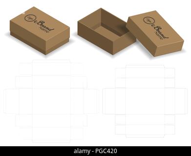 package box die cut with 3d mock up Stock Vector