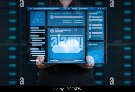 Web page browser of Social media Page VR Interface on the laptop computer.businesswoman and online business concept Stock Photo