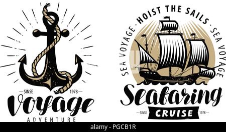Sea cruise, seafaring logo or label. Nautical concept. Vintage vector Stock Vector