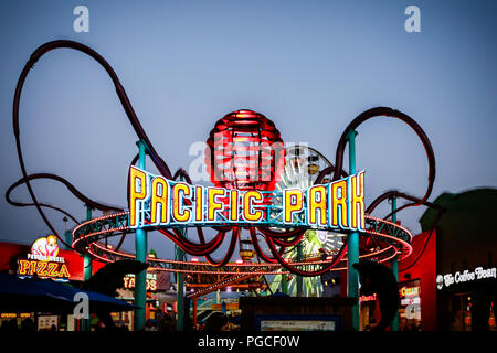 Los Angeles, United States of America - July 20, 2017: The entrance of the Pacific Park, which is located on the Santa Monica Pier and looks directly out on the Pacific Ocean. Stock Photo