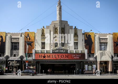 Los Angeles, United States of America - July 25, 2017: The entrance of the Pantages Theater, which is next to the Frolic Room bar. Stock Photo