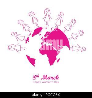 8 march international womans day pink earth vector illustartion EPS10 Stock Vector