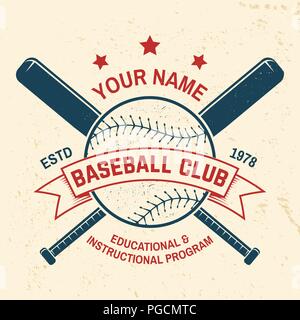 Baseball club badge. Vector illustration. Concept for shirt or logo, print, stamp or tee. Vintage typography design with baseball bats and ball for baseball silhouette. Stock Vector