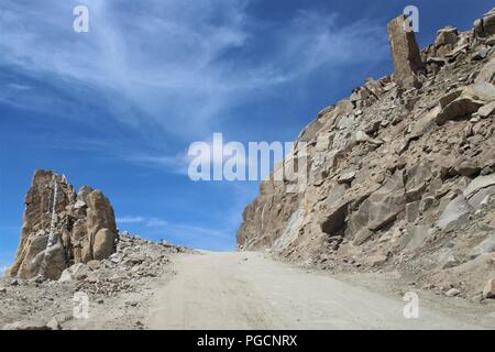 Road to Hell, Hard Roads, one of the pass in Afternoon with clear Blue water, looking beautiful. Stock Photo