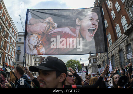 London, UK. 25th Aug 2018. Thousands of veganist activists join The Official Animal Rights March 2018 demanding an end to all animal oppression - Go Vegan in London, UK on 25th August 2018. Credit: Picture Capital/Alamy Live News Stock Photo