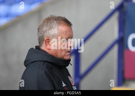 Bolton, Lancashire, UK. 25th August, 2018. Sheffield United Manager Chris Wilder in the dugout ahead of the EFL Championship game Bolton Wanderers v Sheffield United. Credit: Simon Newbury/Alamy Live News Stock Photo