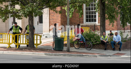 North Carolina, USA. 25 August 2018. Demonstration  at Silent Sam Statue, UNC Campus with police monitoring Credit: DavidEco/Alamy Live News Stock Photo