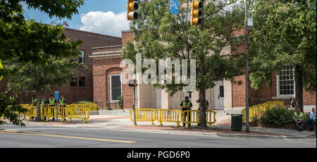 North Carolina, USA. 25 August 2018. Demonstration  at Silent Sam Statue, UNC Campus with police monitoring Credit: DavidEco/Alamy Live News Stock Photo