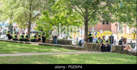 North Carolina, USA. 25 August 2018. Demonstration  at Silent Sam Statue, UNC Campus with police monitoring Credit: DavidEco/Alamy Live News Stock Photo