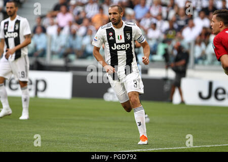 Torino, Italy. 25th August, 2018.  Giorgio Chiellini of Juventus FC in action during the Serie A football match between Juventus Fc and SS Lazio.  Credit: Marco Canoniero / Alamy Live News Credit: Marco Canoniero/Alamy Live News Stock Photo