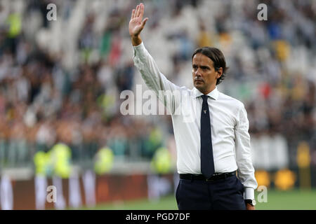 Torino, Italy. 25th August, 2018. Simone Inzaghi, head coach of SS Lazio, gestures during the Serie A football match between Juventus Fc and SS Lazio.  Credit: Marco Canoniero / Alamy Live News . Credit: Marco Canoniero/Alamy Live News Stock Photo
