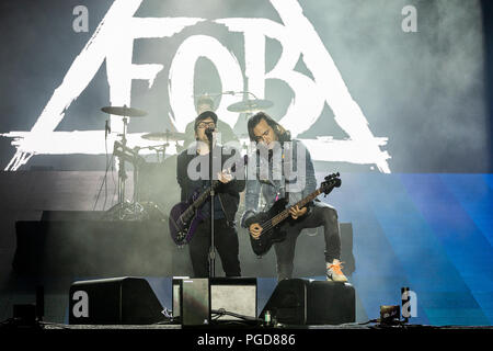 Fall Out Boy perform live on stage at Leeds Festival, UK, 25th June 2018. Stock Photo