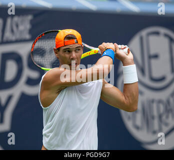 New York, USA. 25 August 2018. Rafael Nadal practices at US Open Tennis championship at USTA Billie Jean King National Tennis Center Stock Photo