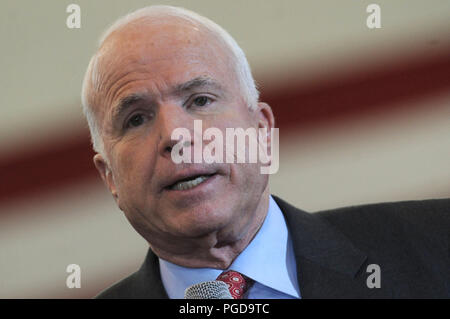 FAIRFIELD, CT - FEBRUARY 3: Republican presidential candidate U.S. Sen. John McCain (R-AZ)  during a campaign appearance at Sacred Heart University February 3, 2008 in Fairfield, Connecticut. McCain is leading in most polls over rival contender former Massachusetts Gov. Mitt Romney before the biggest 'Super Tuesday' in American history   People:   Cindy McCain, John McCain