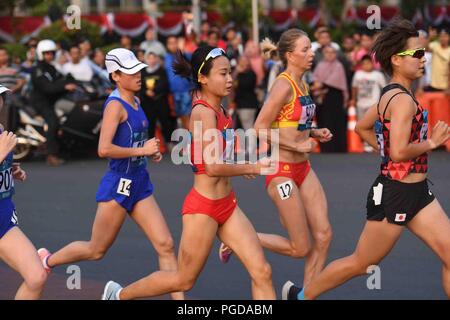 Jakarta, Indonesia. 26th Aug, 2018. Runners compete during Athletics Women's Marathon at the Asian Games 2018 in Jakarta, Indonesia on Aug. 26, 2018.?Xinhua/Yue Yuewei? Credit: Xinhua/Alamy Live News Stock Photo