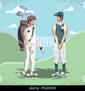 golf players in the course vector illustration design Stock Vector