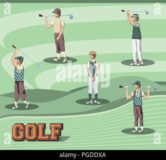 golf players in the course vector illustration design Stock Vector