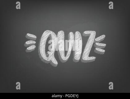 Quiz retro card with handwritten chalk lettering. Template for social media. Vector illustration. Stock Vector