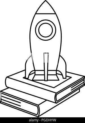 rocket start up launcher with textbook icon vector illustration design ...