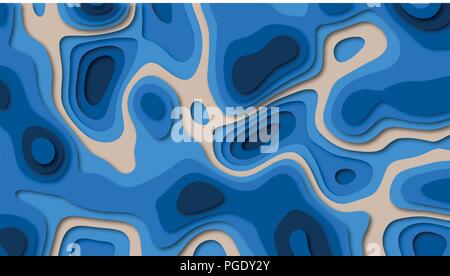 3D papercut banner of paper layers. Vector background design of horizontal abstract smooth origami shape paper cut, flowing liquid texture or topograp Stock Vector