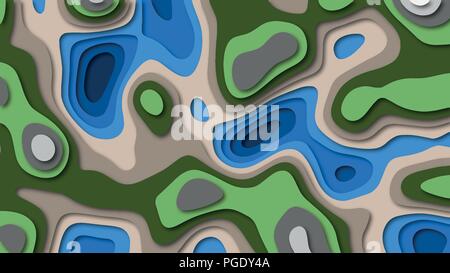 3D papercut banner of paper layers. Vector background design of horizontal abstract smooth origami shape paper cut, flowing liquid texture or topograp Stock Vector