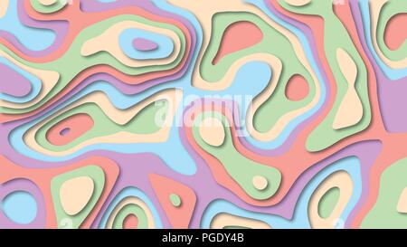 3D papercut banner of paper layers. Vector background design of horizontal abstract smooth origami shape paper cut, flowing liquid texture or topograp Stock Vector