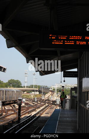 Howard Red Line CTA Red line Howard Street public train station and rail yard on a ...