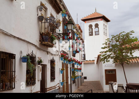 August 2017 - old mosque on a street in Granada, Spain, in historic quarter Albaycin, recognised as Unesco heritage site Stock Photo