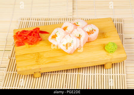 Delicious mamenori sushi rolls with ginger Stock Photo